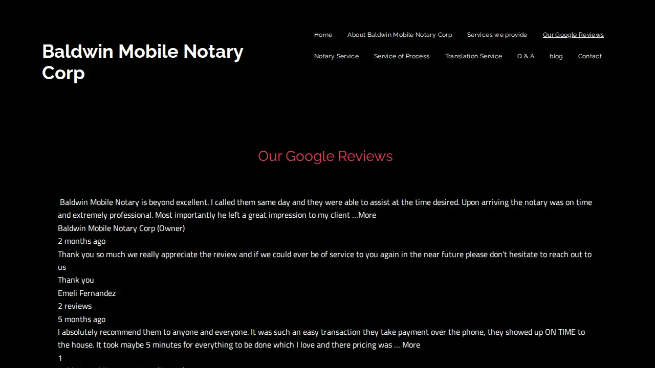 Baldwin Mobile Notary & Process server Corp page