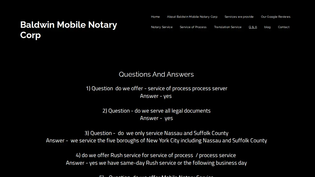 Baldwin Mobile Notary & Process server Corp page