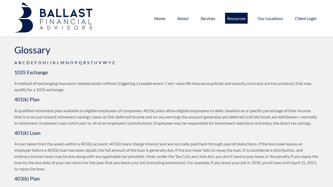 Ballast Financial Advisors page