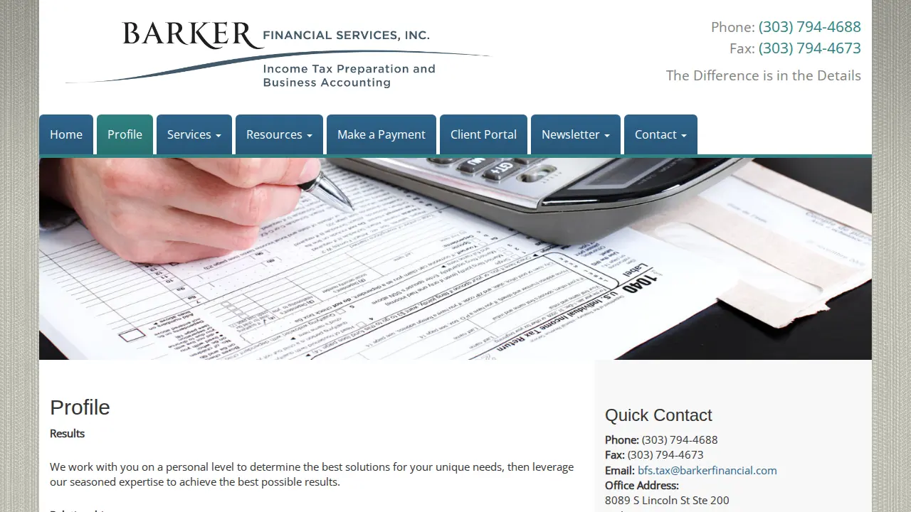 Barker Financial Services Inc page