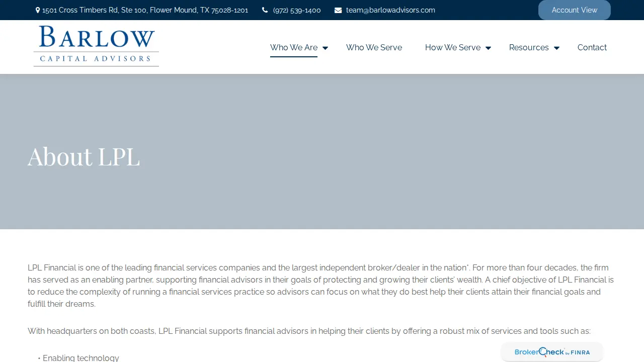Barlow Capital Advisors page