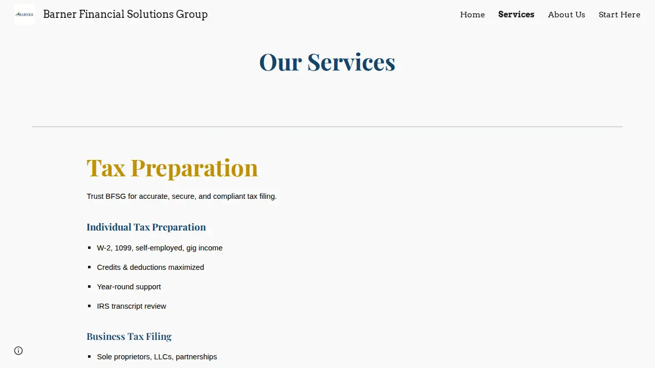 Barner Financial Solutions Group page