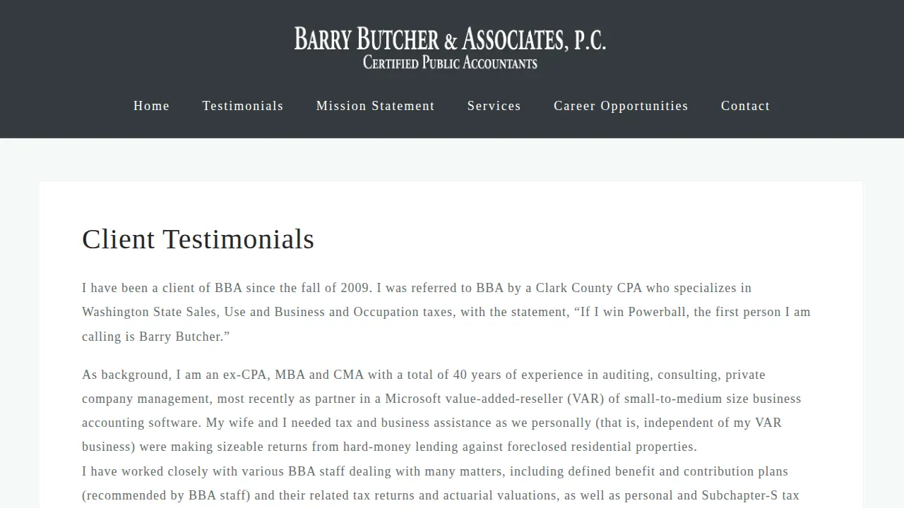 Barry Butcher & Associates page