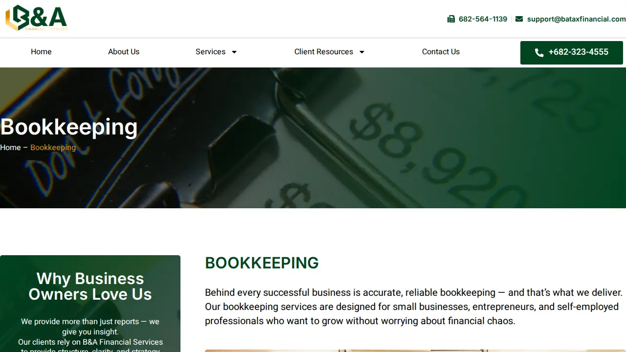 B&A Financial Services page