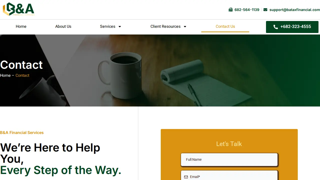 B&A Financial Services page