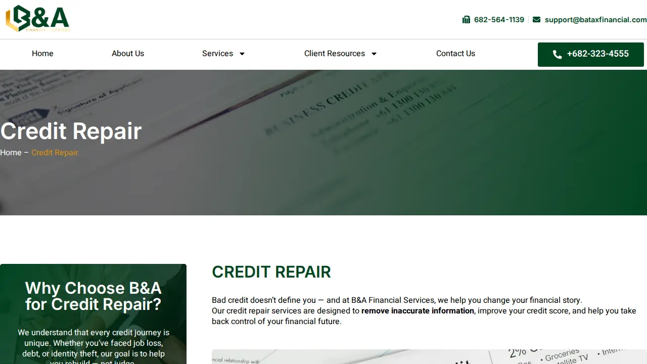 B&A Financial Services page