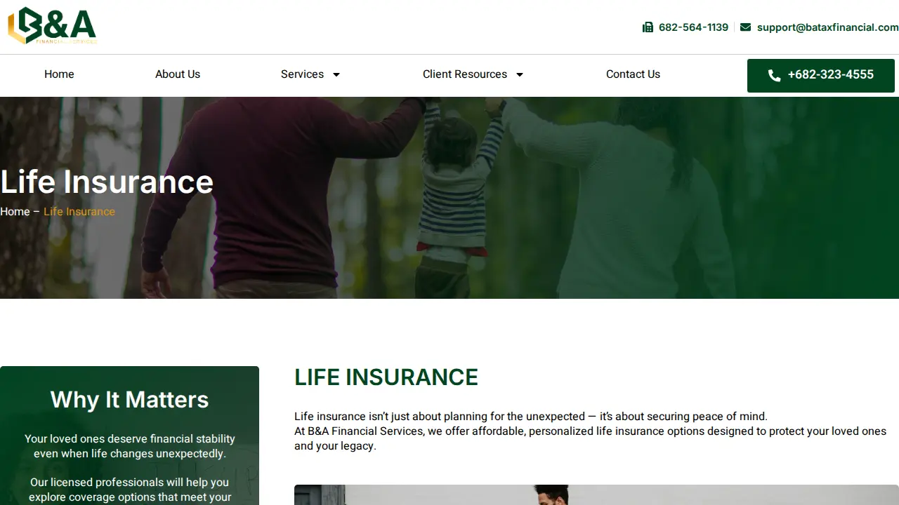 B&A Financial Services page