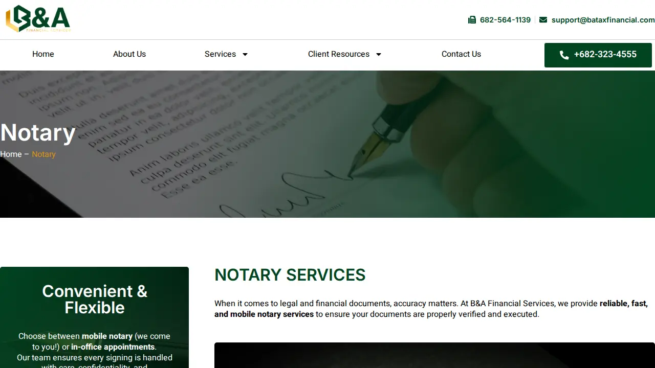 B&A Financial Services page