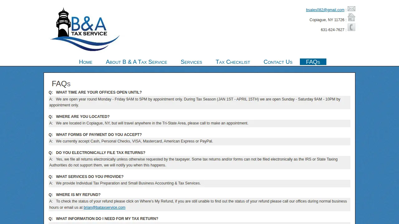 B & A Tax Service Inc page