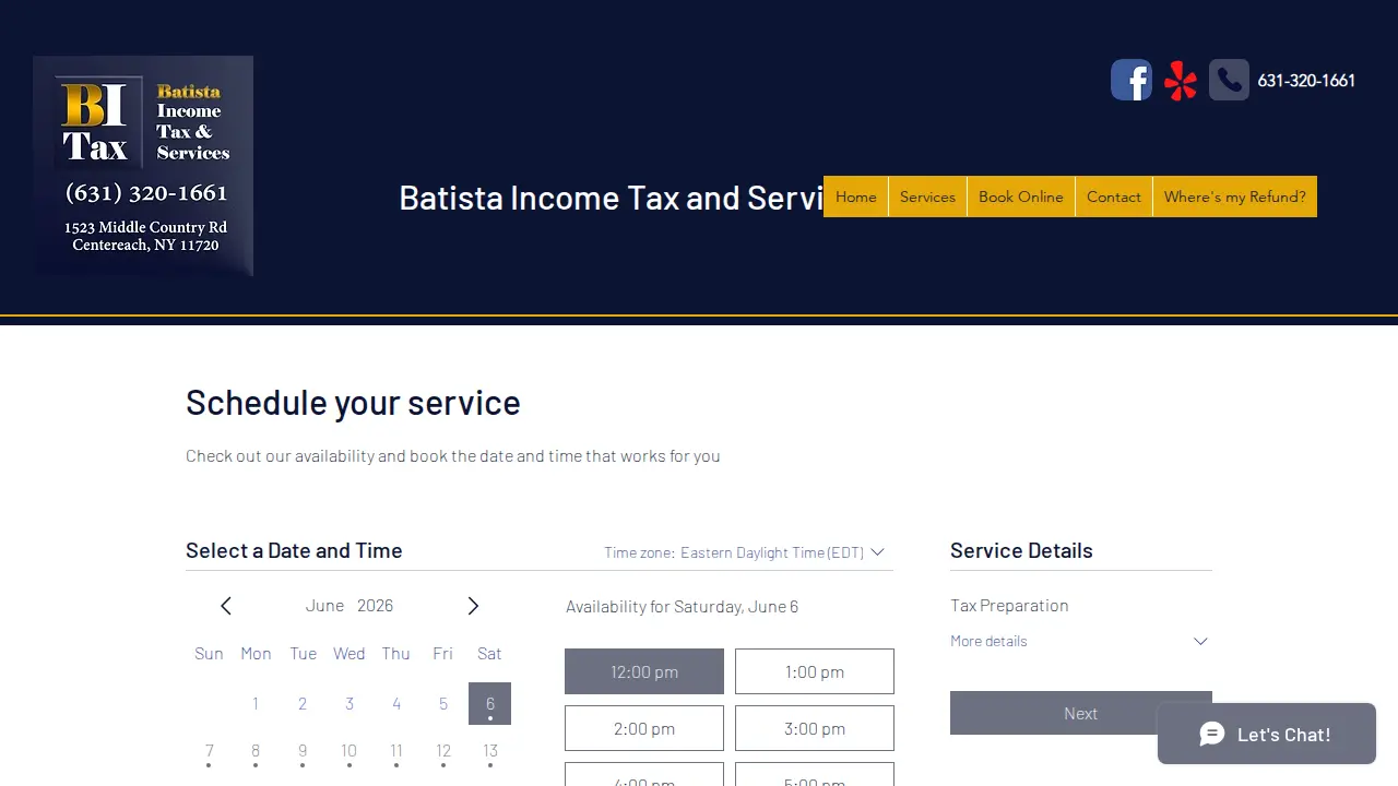 Batista Income Tax & Services page