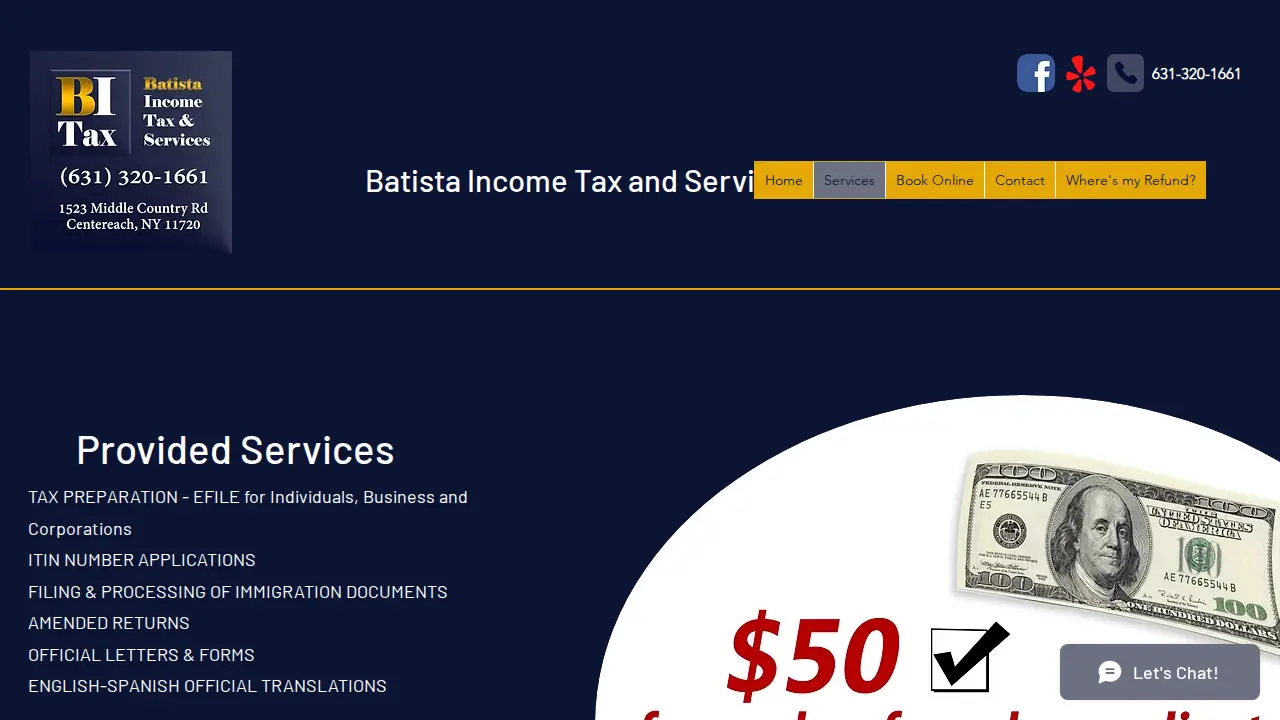Batista Income Tax & Services page