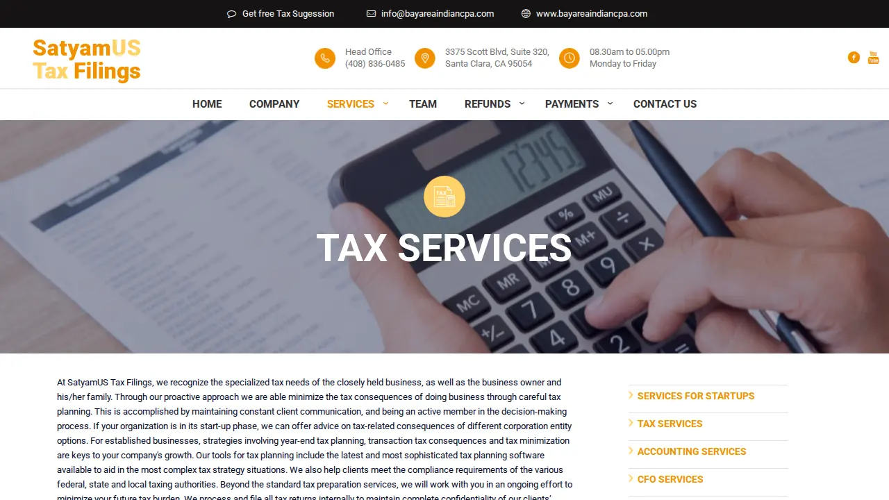SatyamUS Tax Filings page