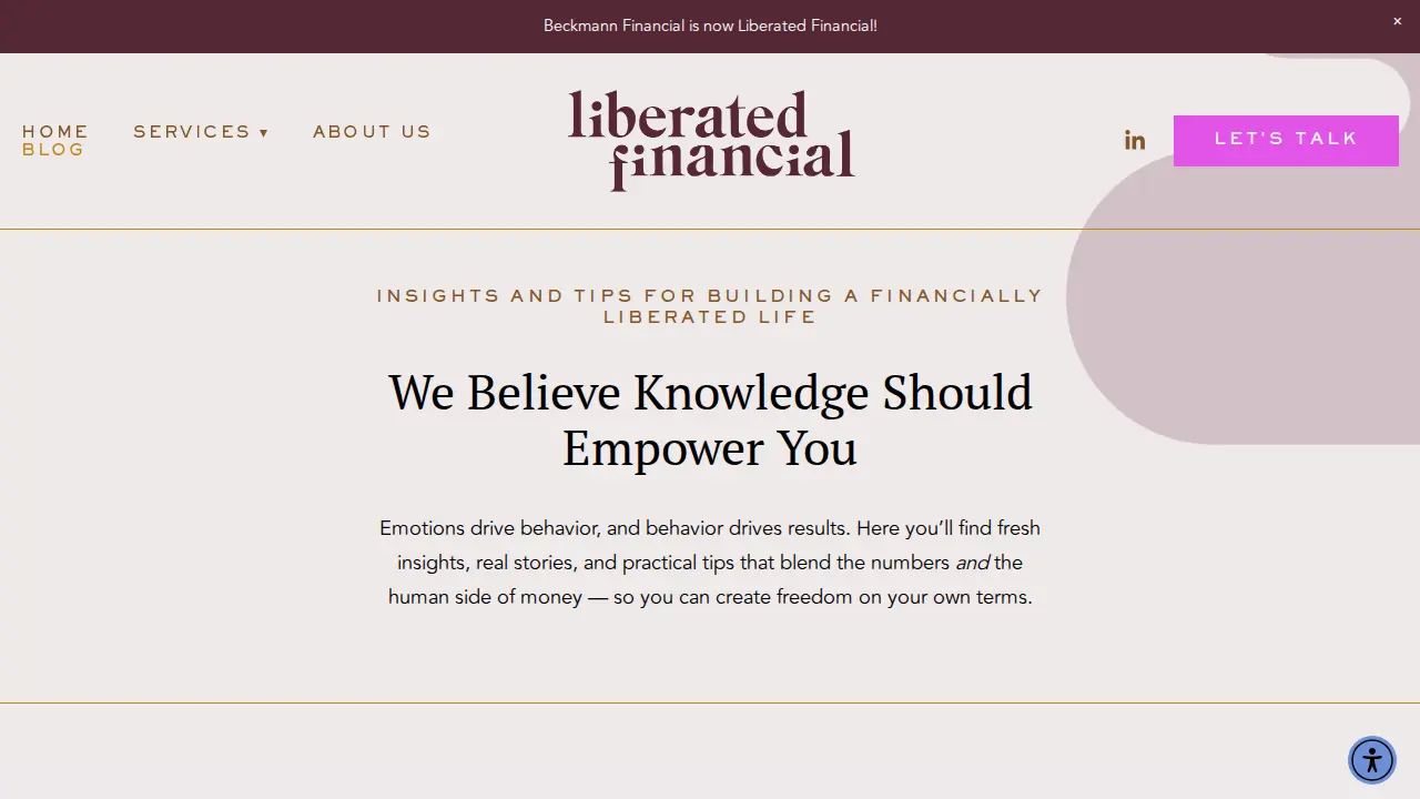 Liberated Financial (formerly Beckmann Financial) page