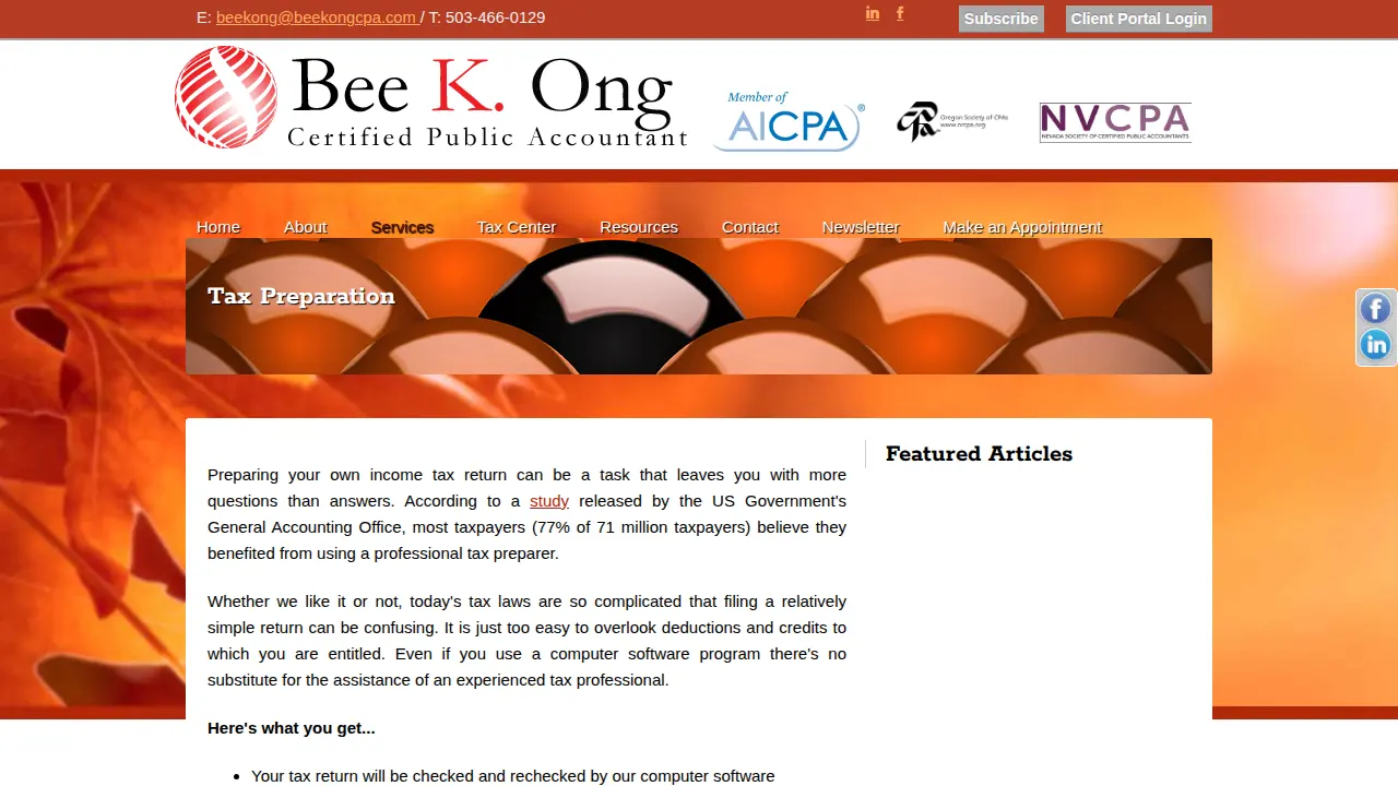 Bee K Ong CPA LLC page