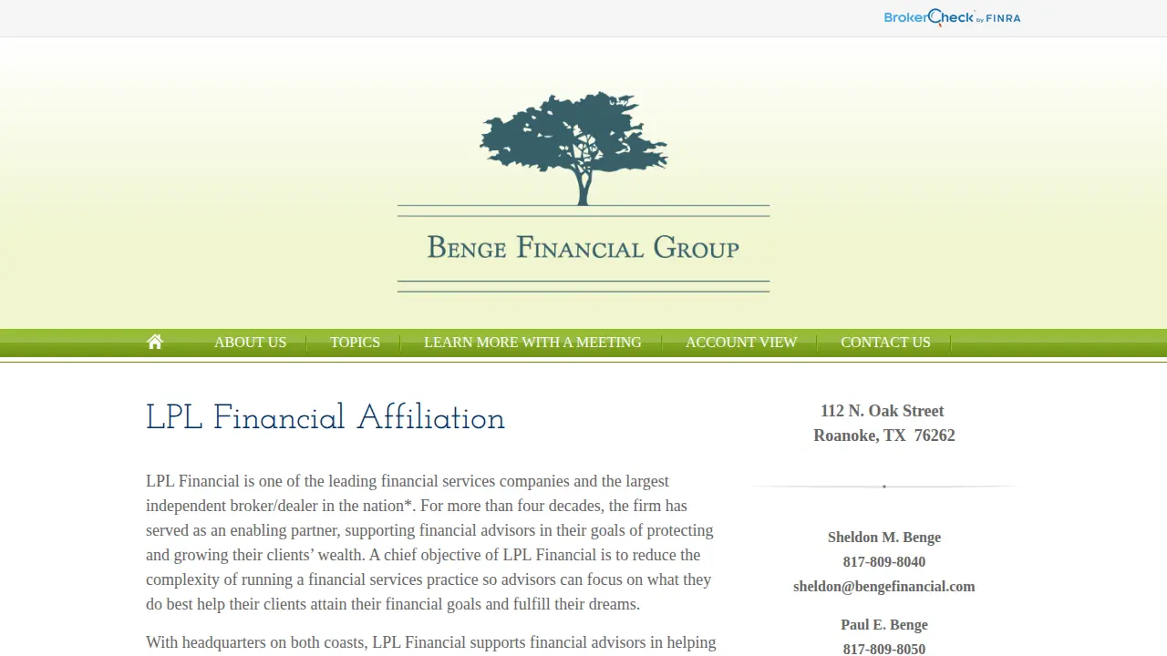 Benge Financial Group page