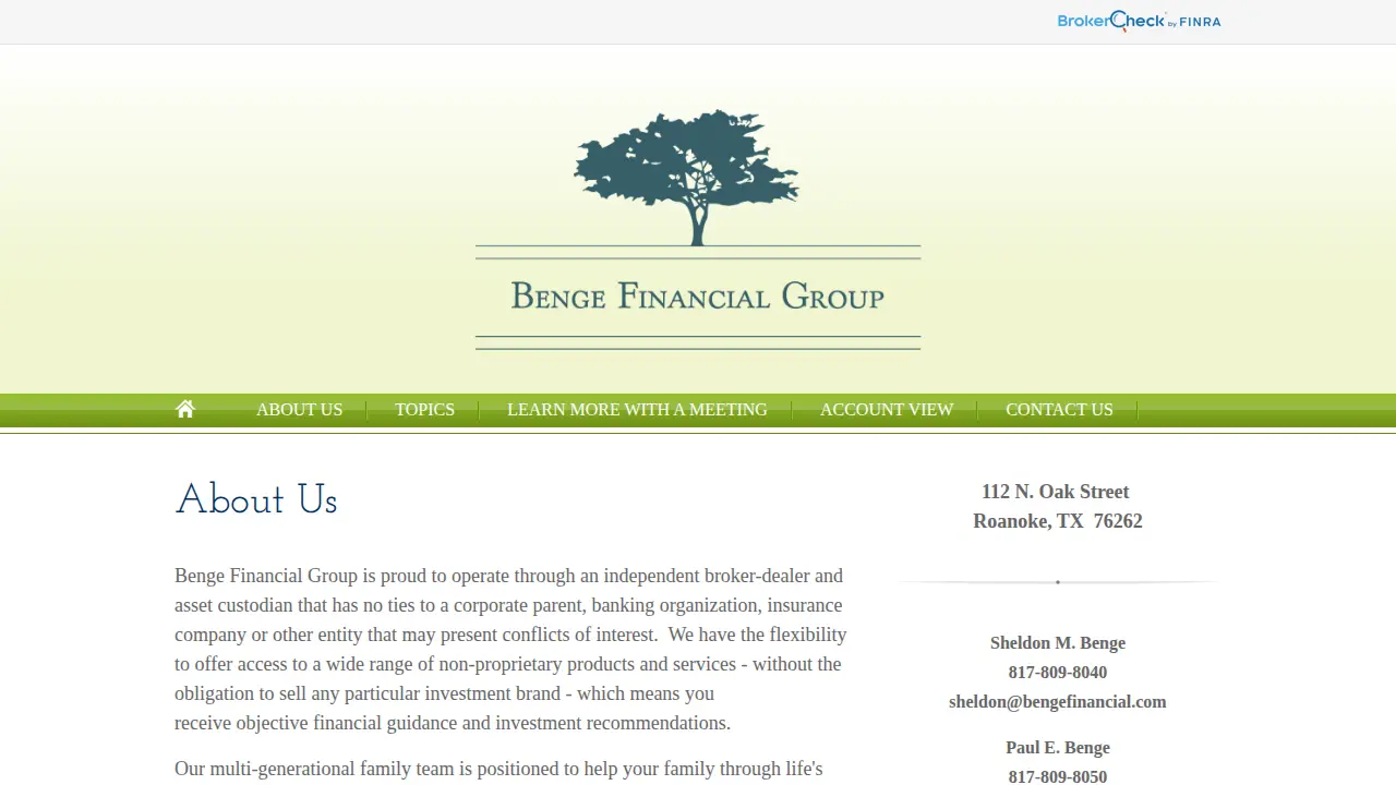 Benge Financial Group page