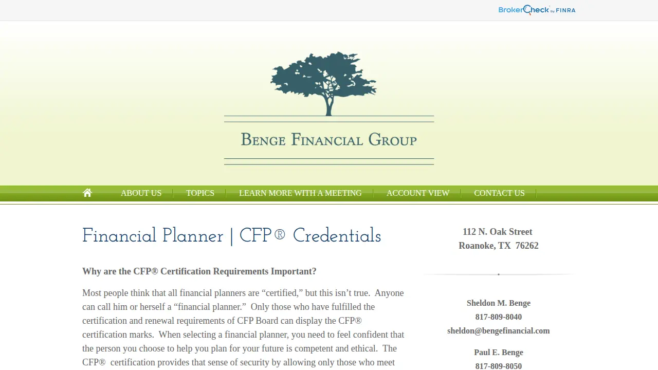 Benge Financial Group page