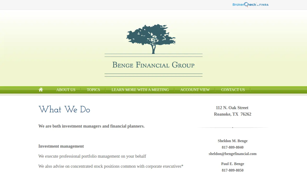 Benge Financial Group page