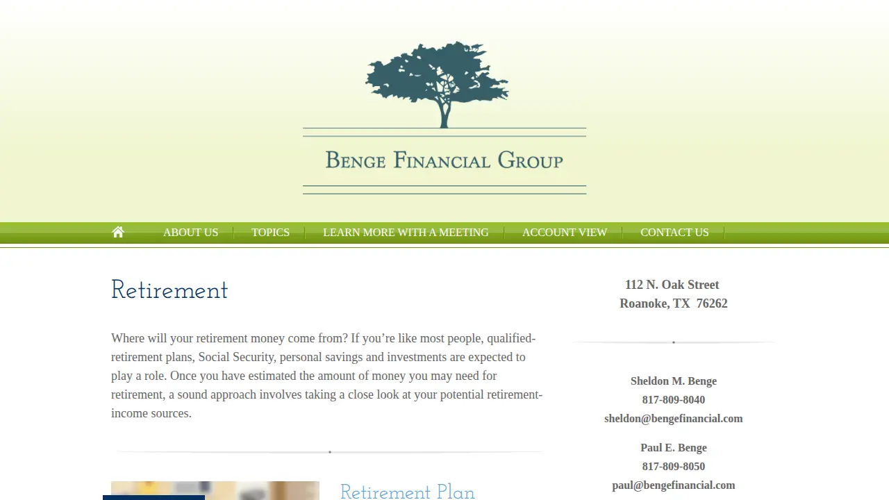 Benge Financial Group page