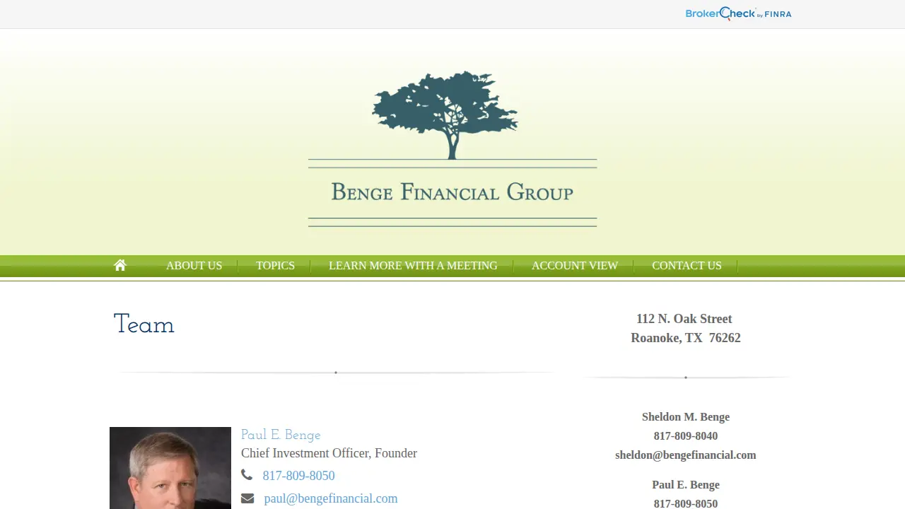 Benge Financial Group page