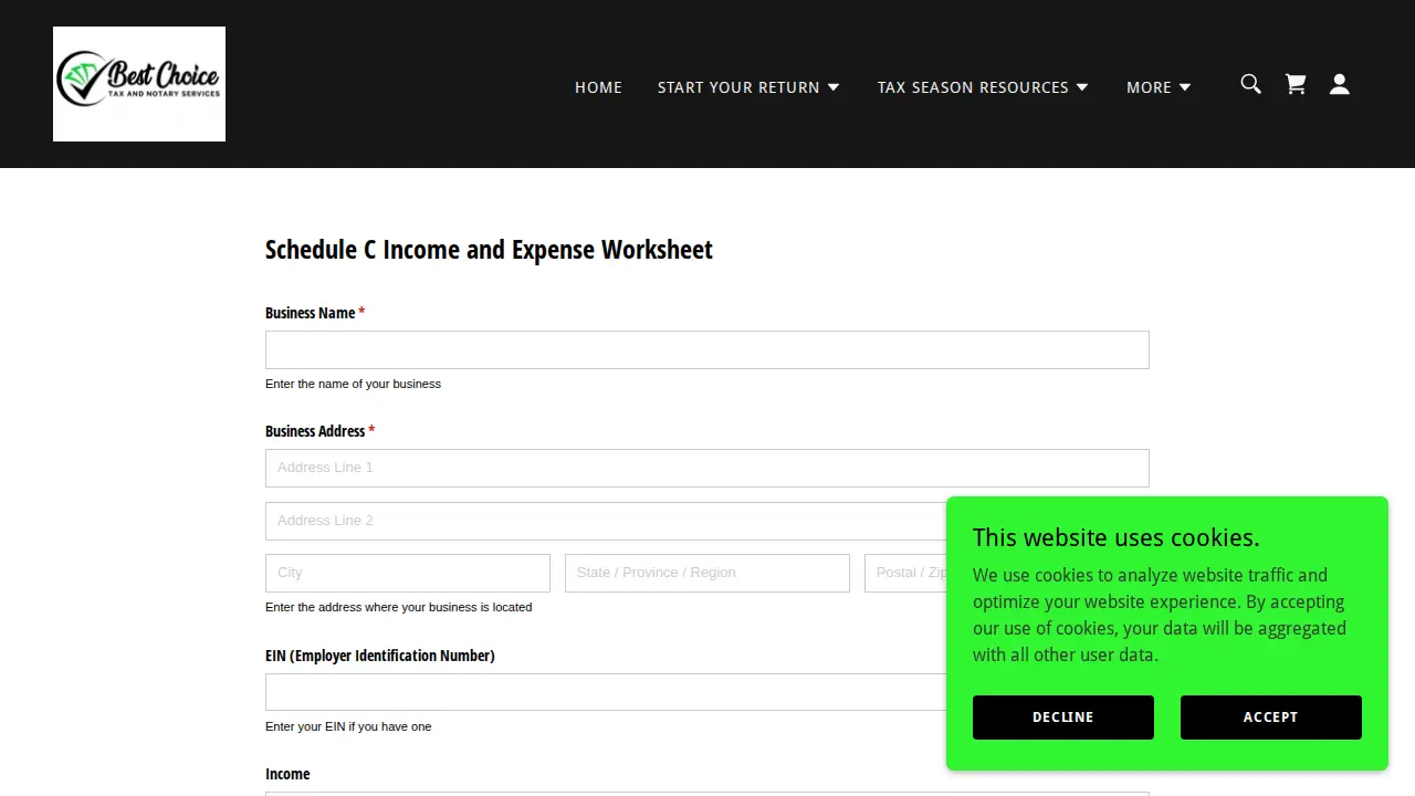 Best Choice Tax Services page