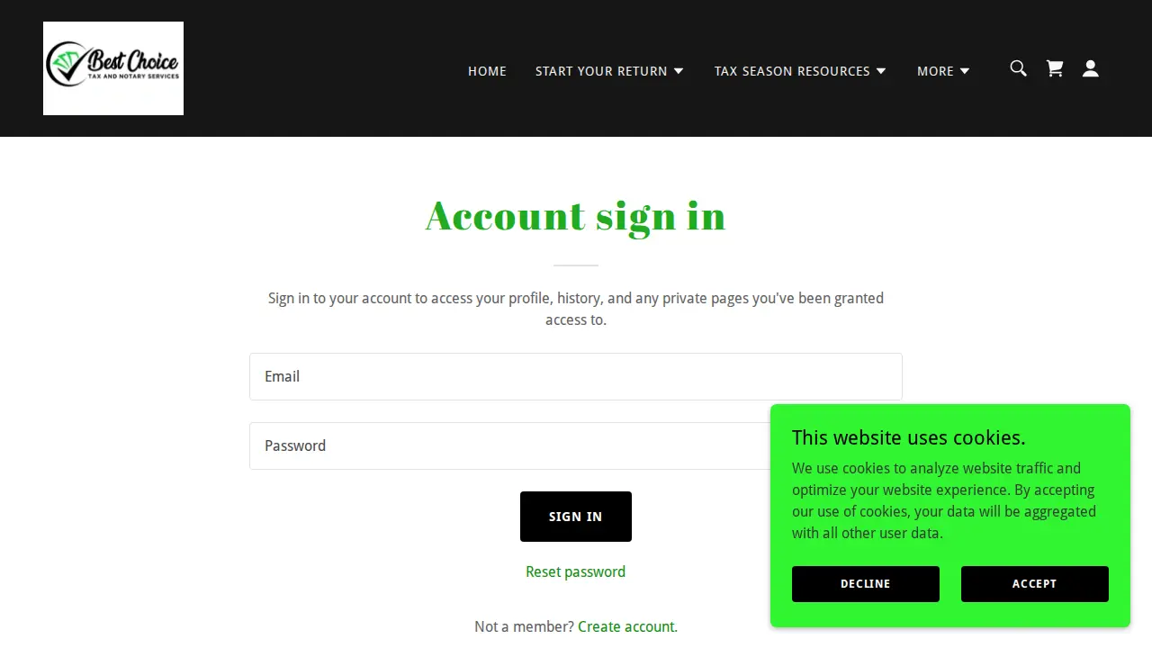 Best Choice Tax Services page