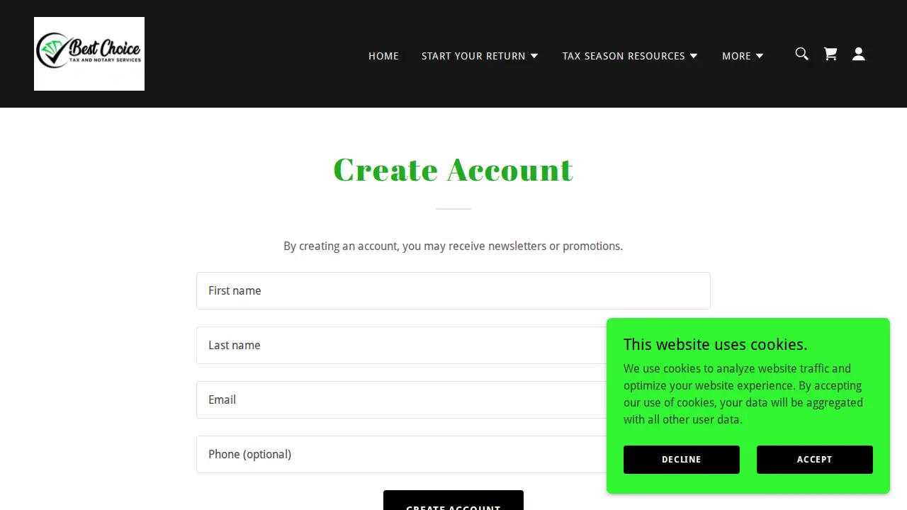 Best Choice Tax Services page