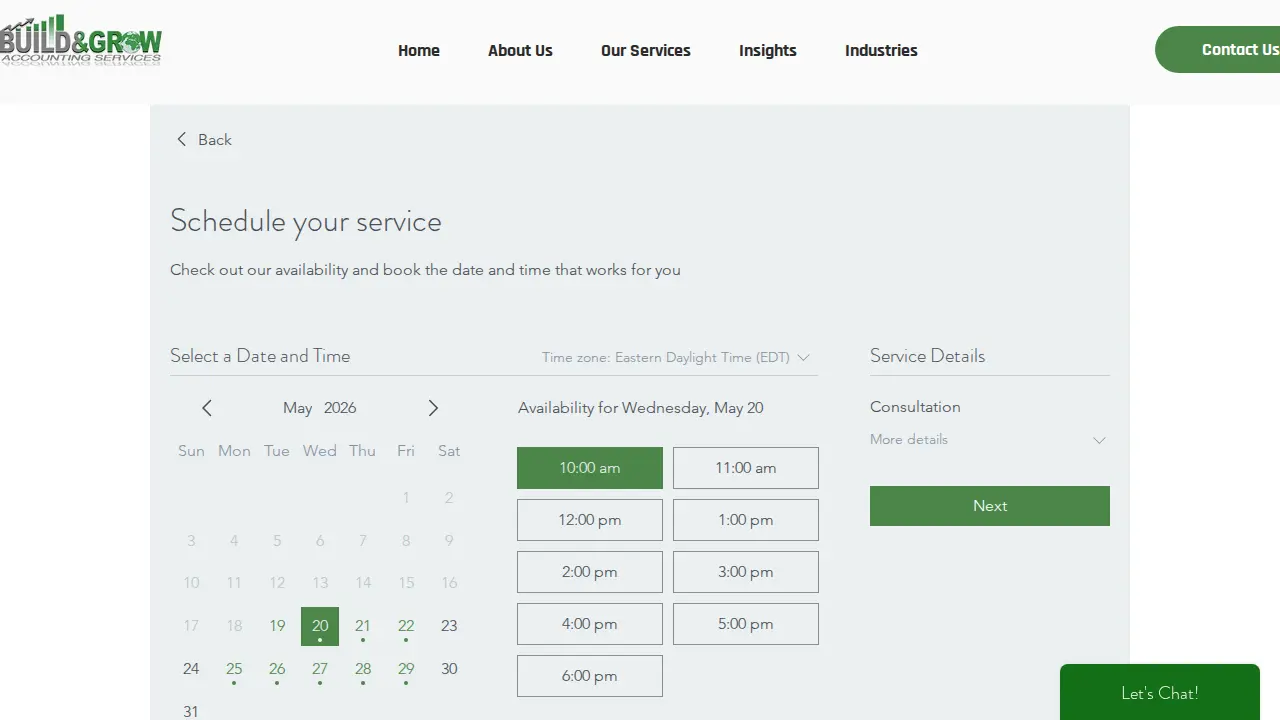 Build & Grow Accounting Services page