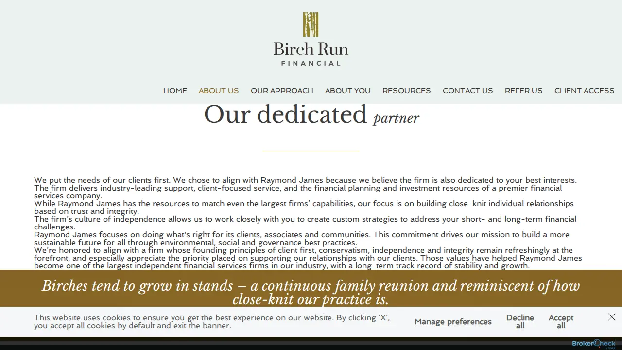 Birch Run Financial page