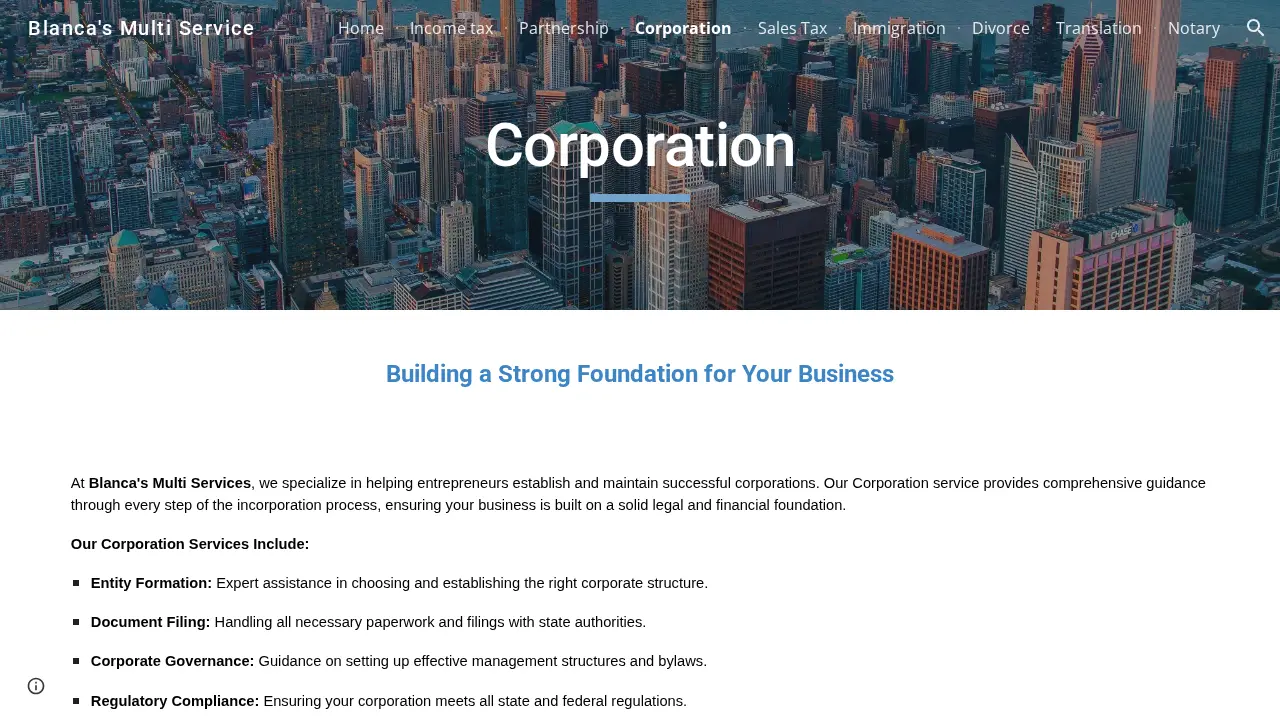 Blanca's Multi Services page
