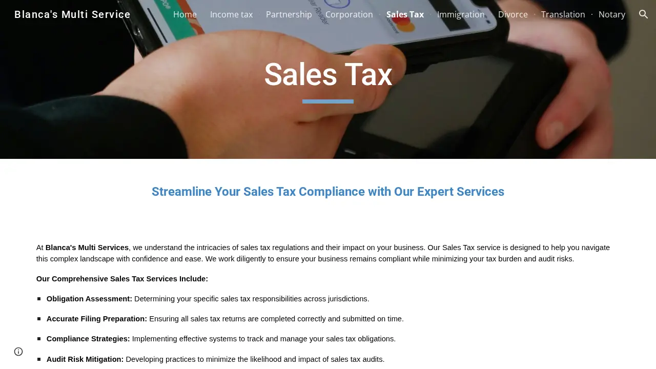 Blanca's Multi Services page