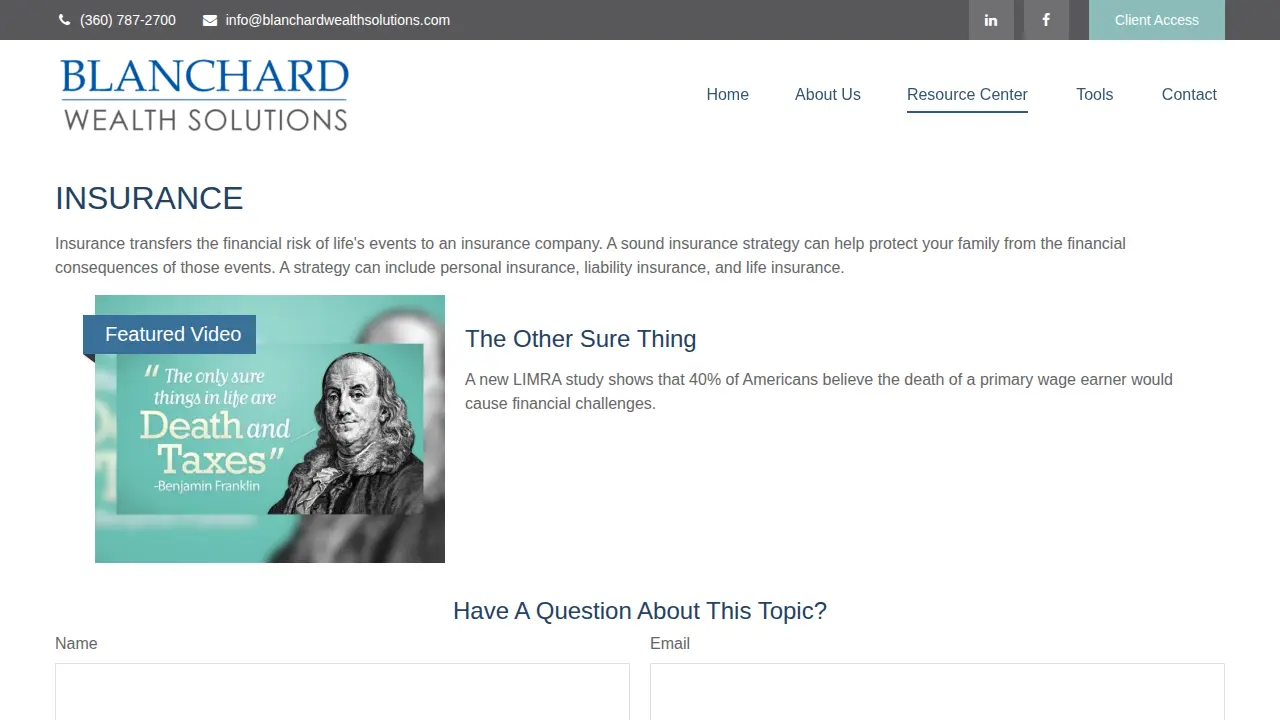 Blanchard Wealth Solutions page