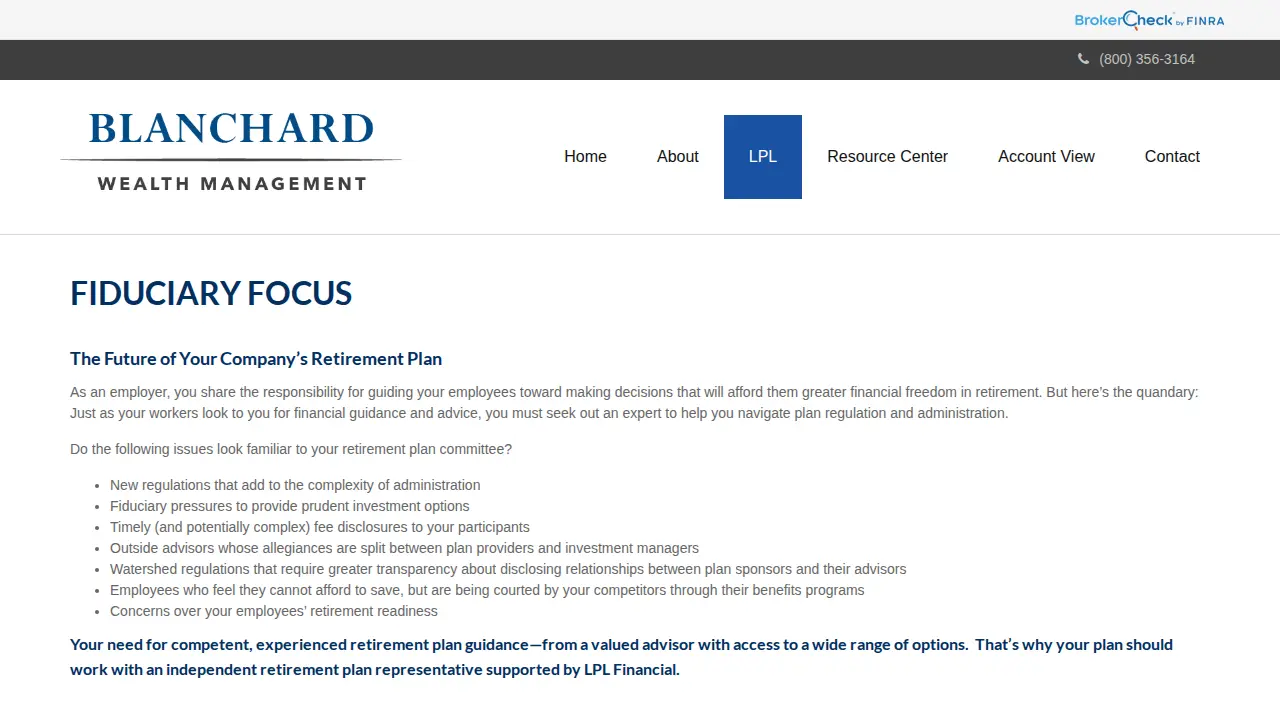 Blanchard Wealth Management page