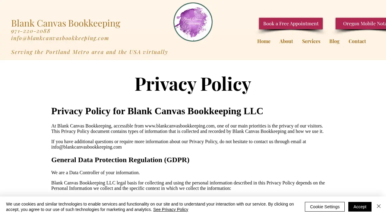 Blank Canvas Bookkeeping page