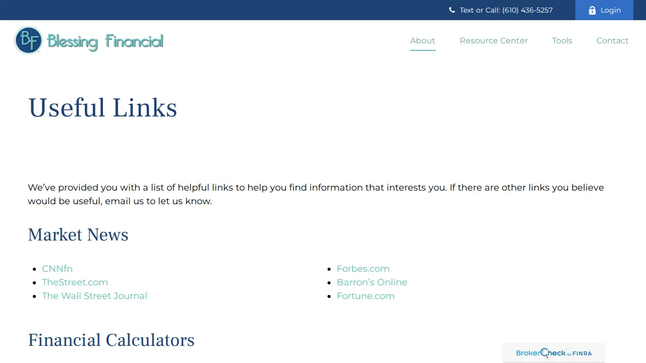 Blessing Financial page