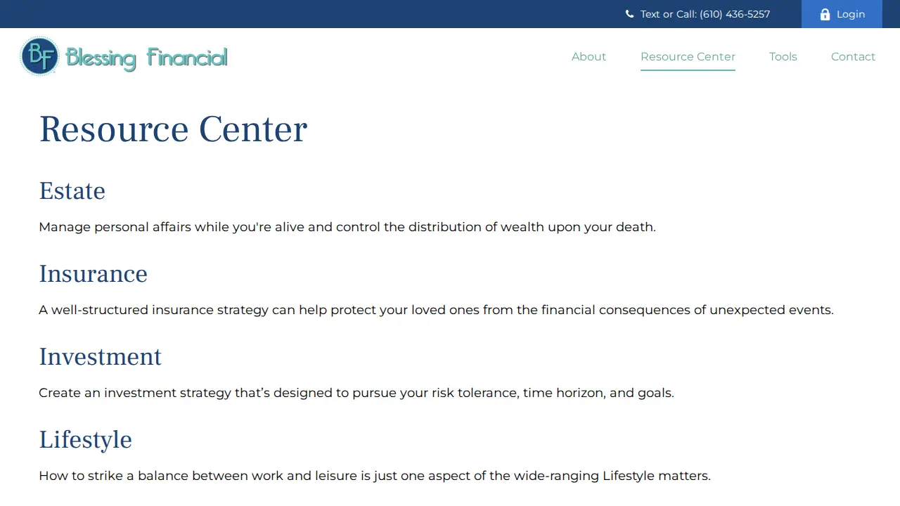Blessing Financial page