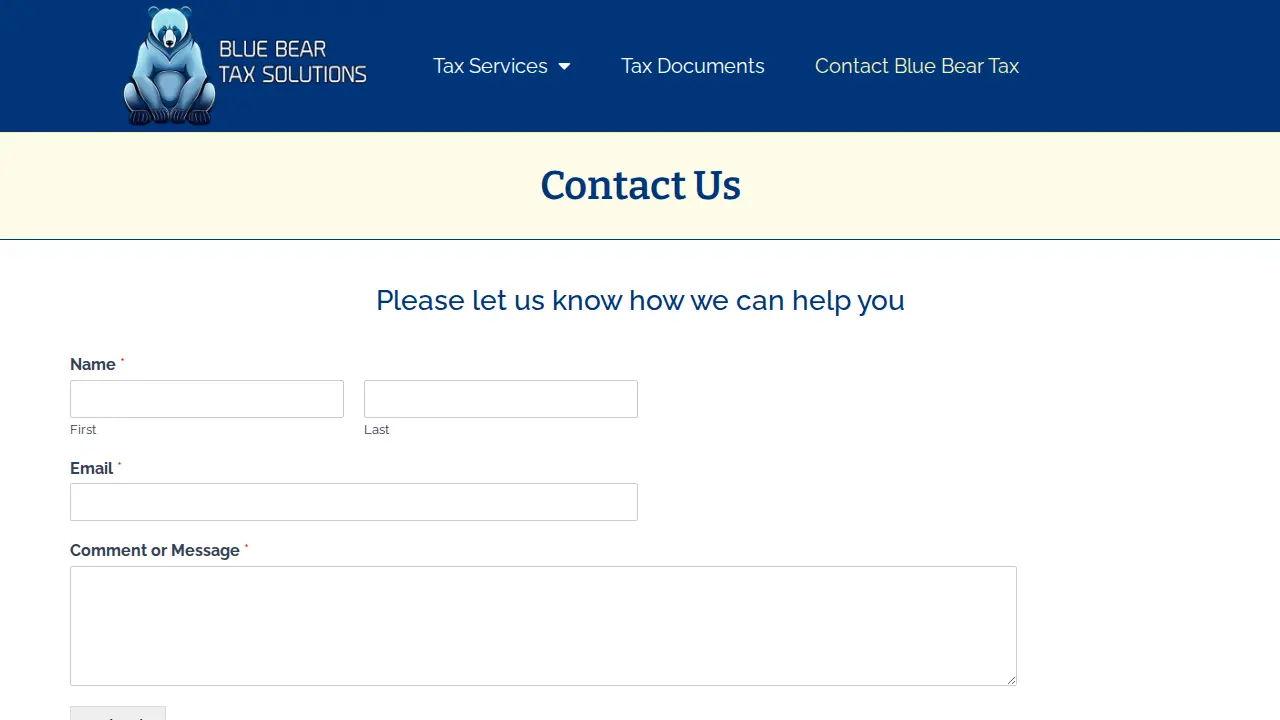 Blue Bear Tax Solutions page