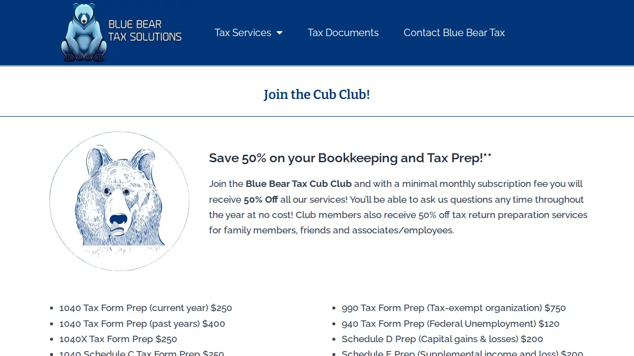 Blue Bear Tax Solutions page
