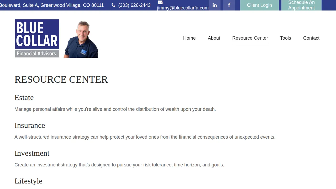 Jim Molloy Blue Collar Financial Advisors page