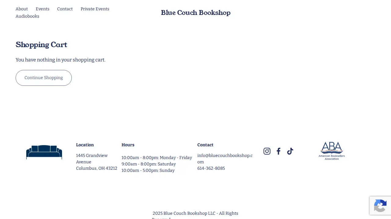 Blue Couch Bookshop page