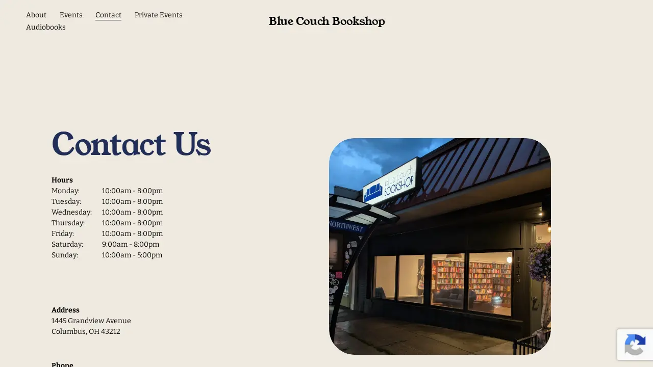 Blue Couch Bookshop page