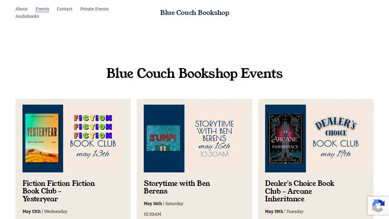 Blue Couch Bookshop page