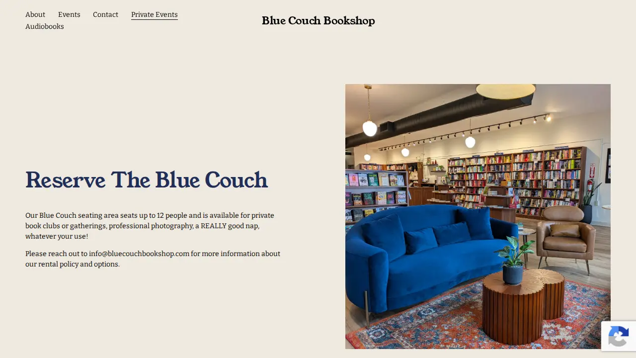 Blue Couch Bookshop page