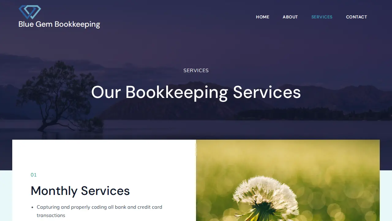 Blue Gem Bookkeeping page