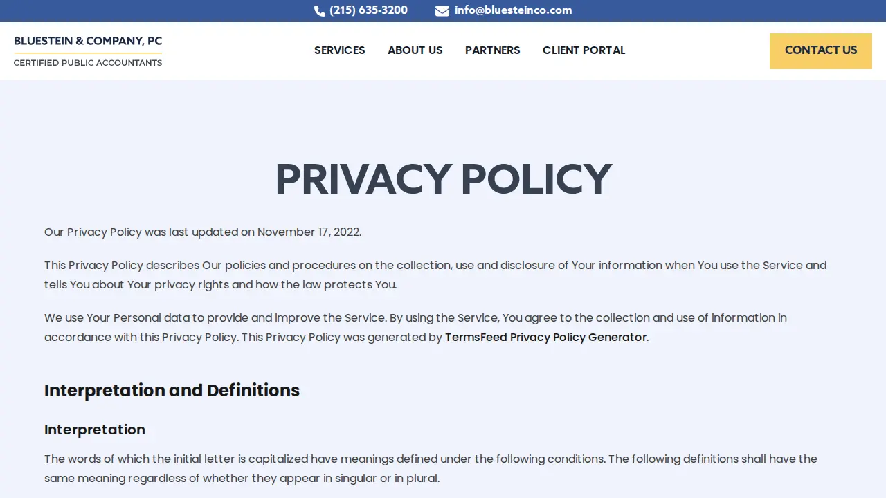 Bluestein, Michael & Co. page