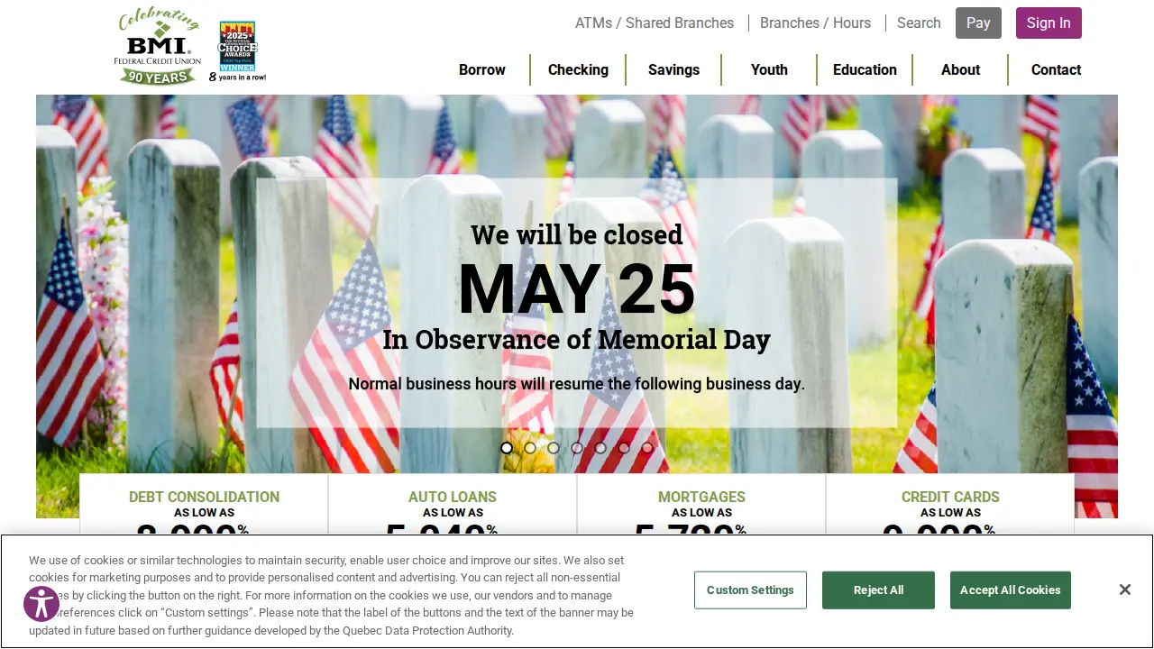 BMI Federal Credit Union website