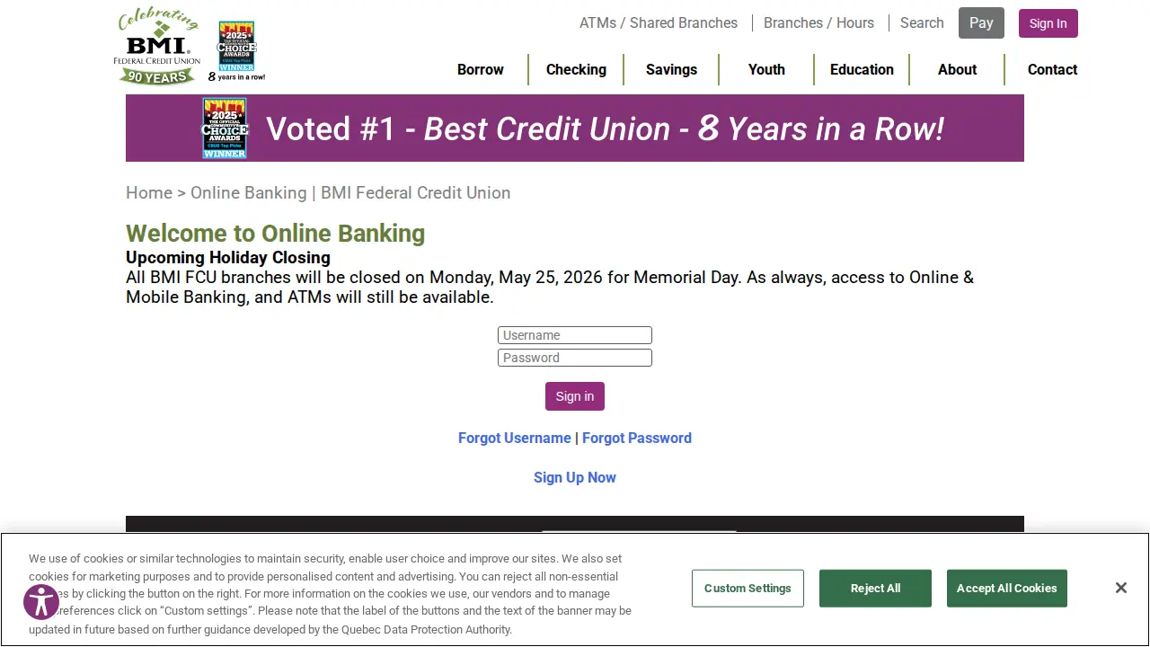 BMI Federal Credit Union page