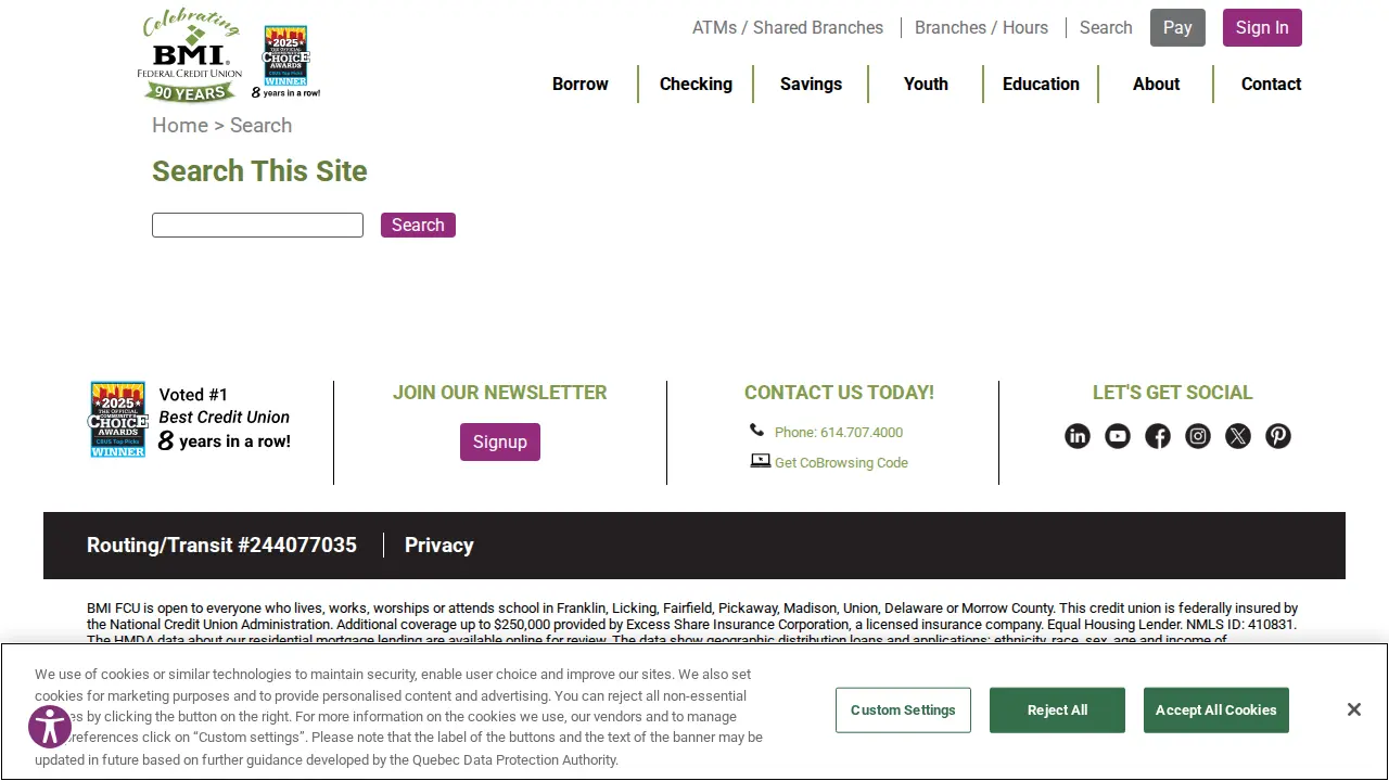 BMI Federal Credit Union page