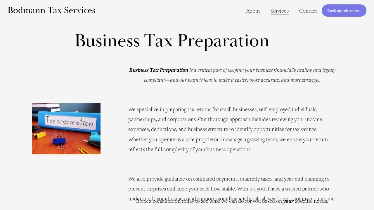 Bodmann Tax Services page