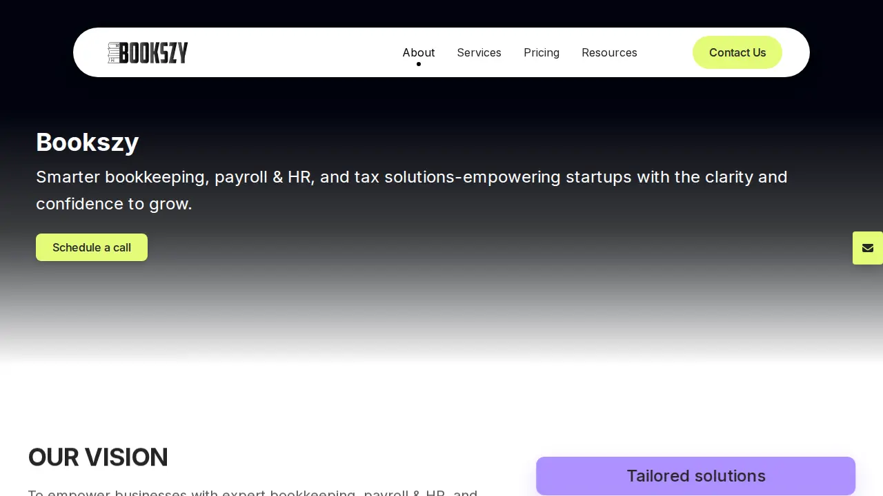 Bookszy | Bookkeeping for Startups and Small Business page